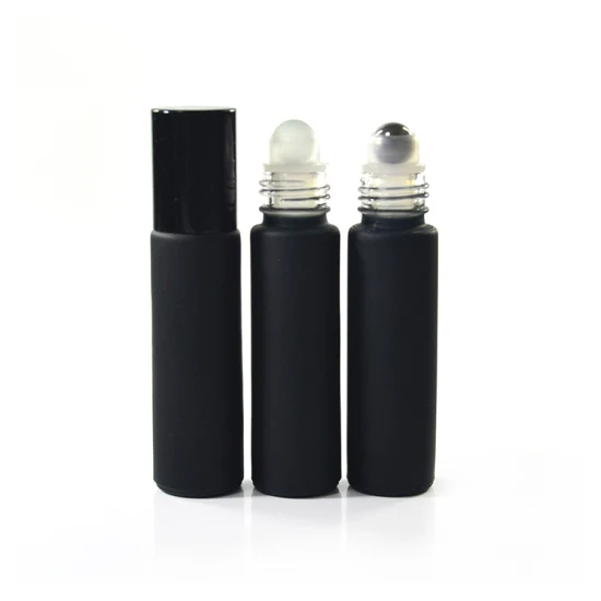 4 ml 6 ml 8 ml 10 ml givré noir mat parfum huile essentielle verre rouleau sur bouteille avec bouchon en aluminium et bille roulante