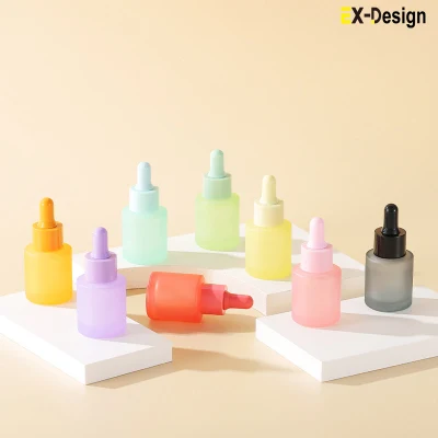 20 ml 30 ml rechargeable vide Macaron couleur aromathérapie conteneur plat épaule verre dépoli huile essentielle liquide emballage voyage flacon compte-gouttes