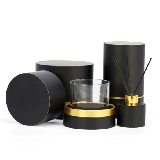 Firstsail personnalisé rond bougie boîte emballage Reed diffuseur bâton pot bouteille cosmétique parfum verre noir papier Tube