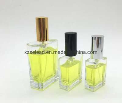 Effacer 15 ml 30 ml 50 ml 100 ml parfum bouteille en verre carrée rectangulaire avec bouchon de pompe à lotion